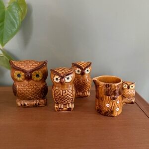 Vintage MCM Ceramic Owl Kitchen Set - 4 Piece Collection